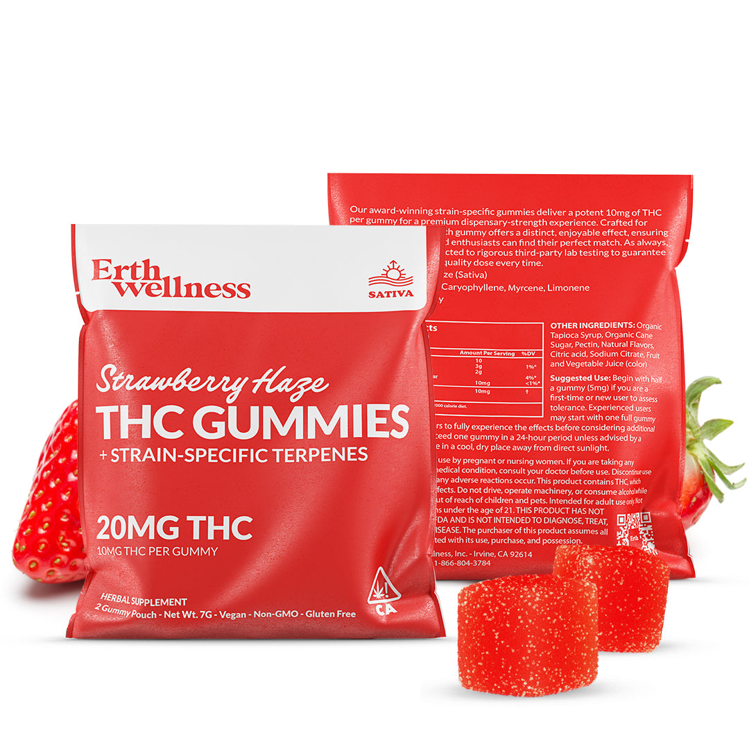 Δ9 THC Gummies – Strawberry Haze (Sativa) | Strain Specific | Strawberry (20mg Sample Pack)